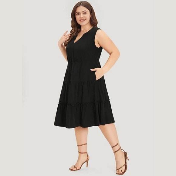 NWT BloomChic Black Supersoft Essentials Notched Ruffle Layered Sleeveless Dress - Picture 4 of 5